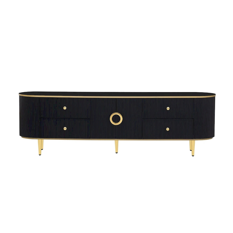 Curved TV Stand with 4 Drawers and Cabinet for 80 Inch TV
