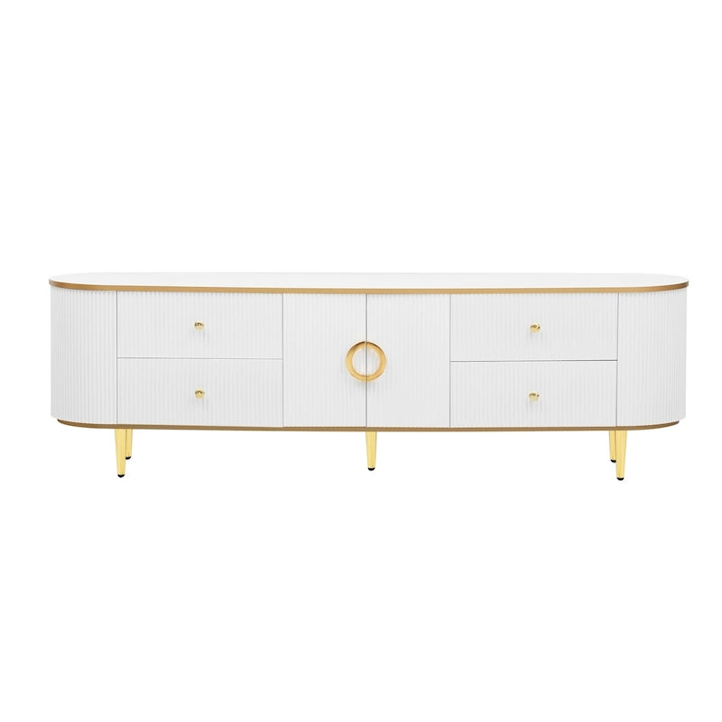 Curved TV Stand with 4 Drawers and Cabinet for 80 Inch TV