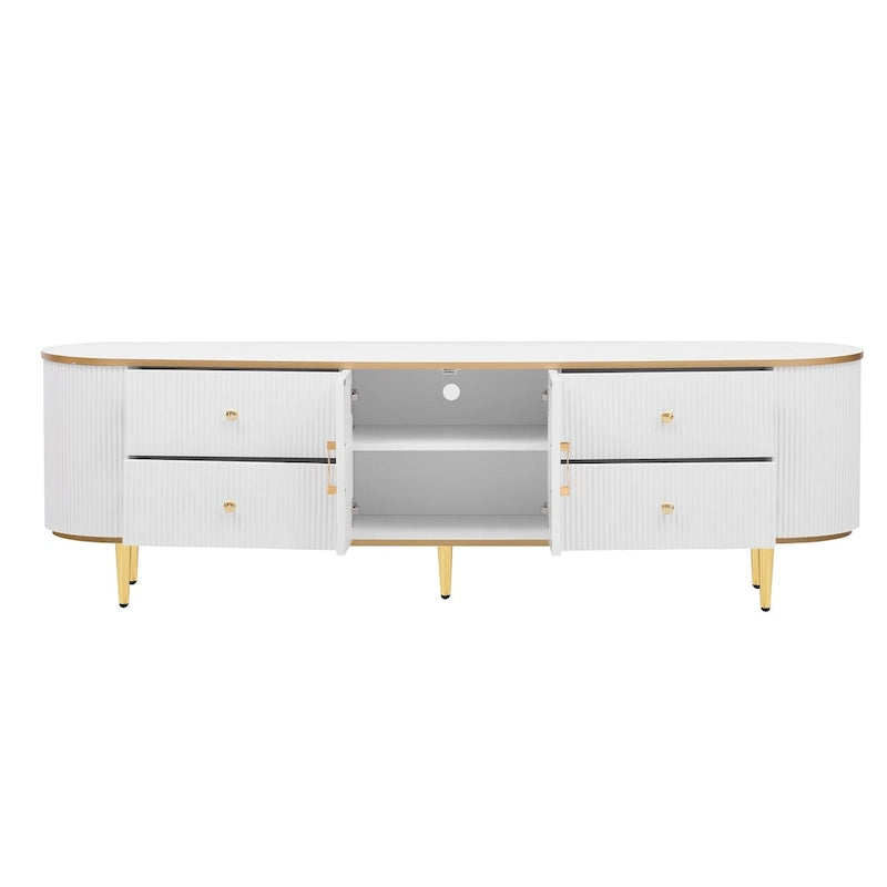Curved TV Stand with 4 Drawers and Cabinet for 80 Inch TV
