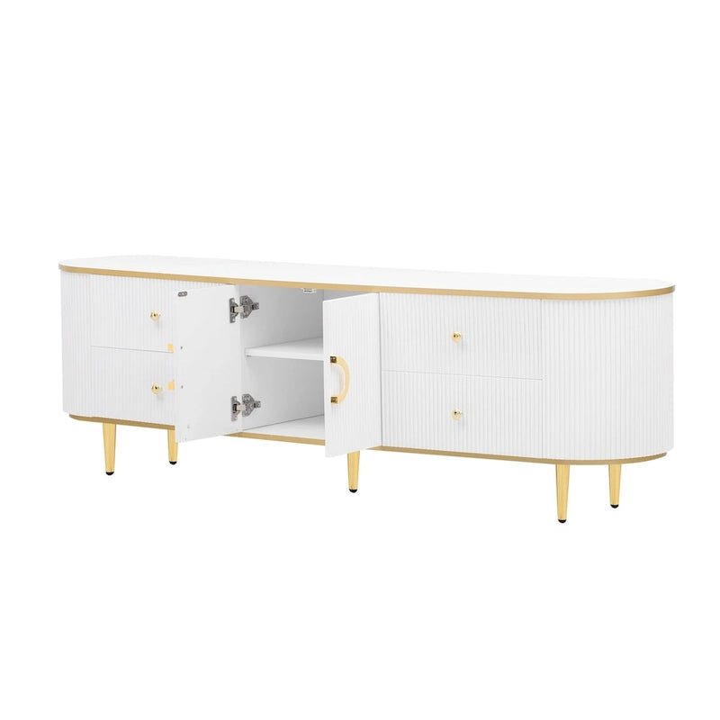 Curved TV Stand with 4 Drawers and Cabinet for 80 Inch TV