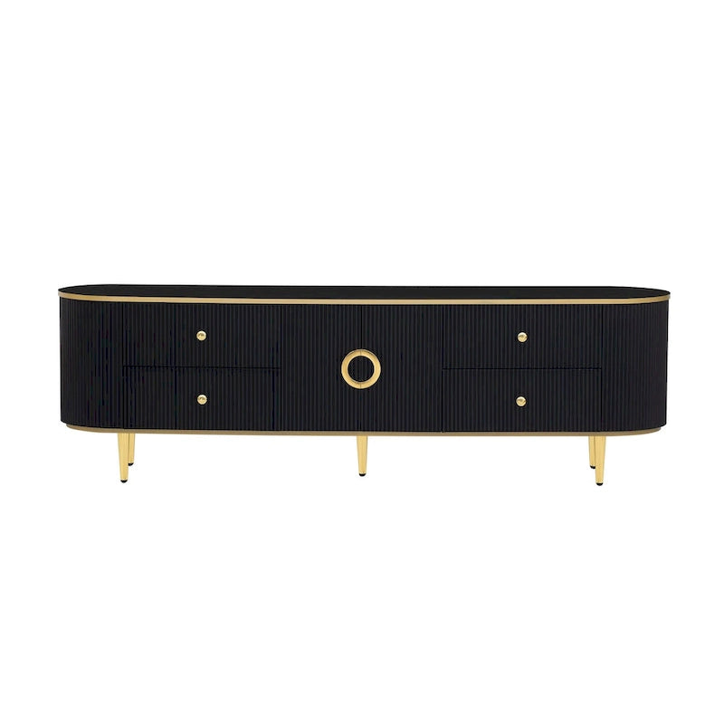 Curved TV Stand with 4 Drawers and Cabinet for 80 Inch TV