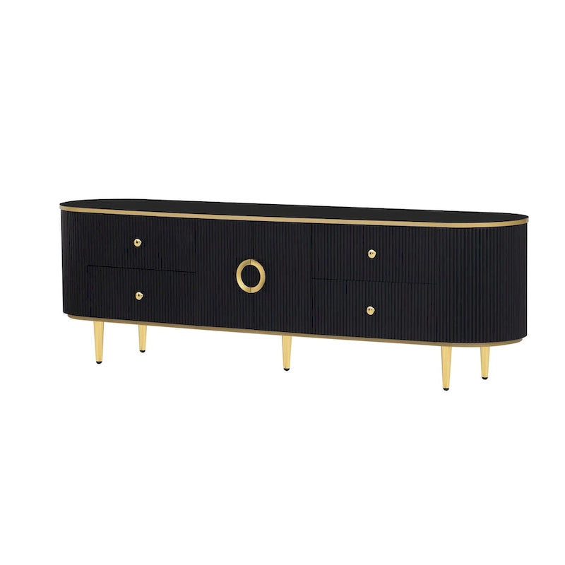 Curved TV Stand with 4 Drawers and Cabinet for 80 Inch TV
