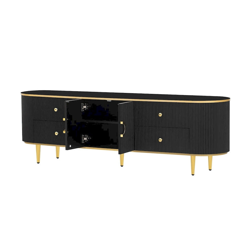 Curved TV Stand with 4 Drawers and Cabinet for 80 Inch TV