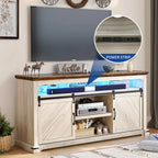 Meuble TV de ferme Moasis pour téléviseur jusqu'à 75 pouces, console média avec porte coulissante de style grange et lumières LED