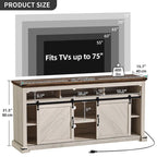 Meuble TV de ferme Moasis pour téléviseur jusqu'à 75 pouces, console média avec porte coulissante de style grange et lumières LED