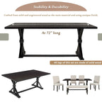Ensemble de salle à manger rustique 6 pièces : table rectangulaire en bois de 183 cm, 4 chaises rembourrées et un banc