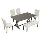 Ensemble de salle à manger rustique 6 pièces : table rectangulaire en bois de 183 cm, 4 chaises rembourrées et un banc