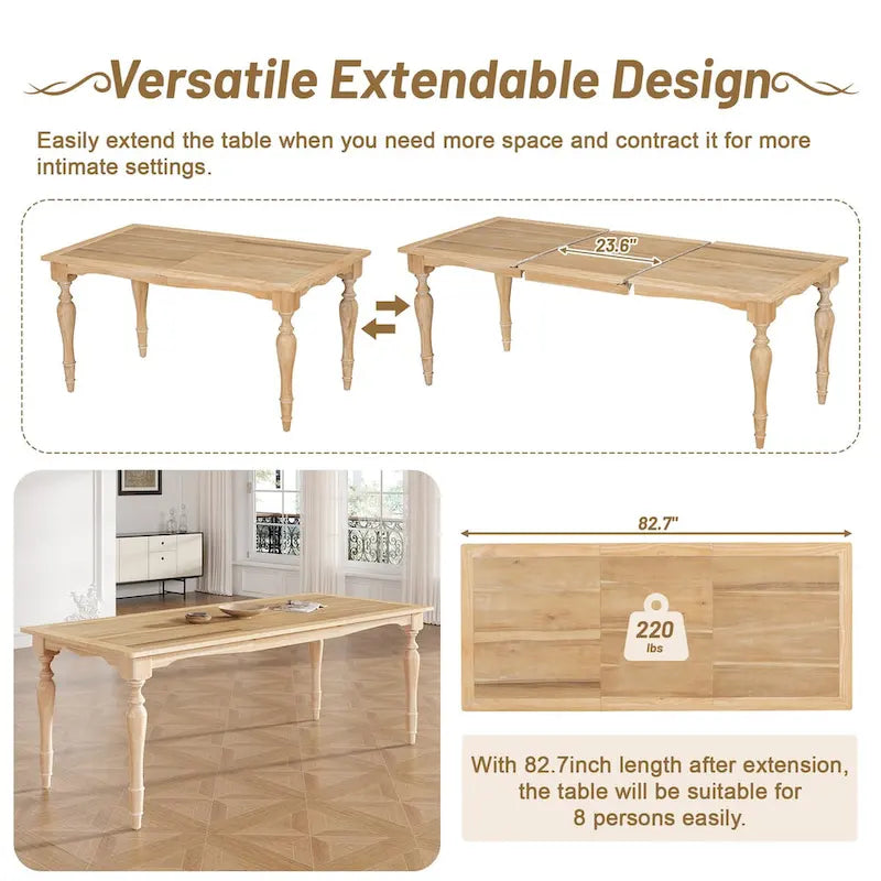 Ensemble de salle à manger 9 pièces avec table extensible et 8 chaises rembourrées