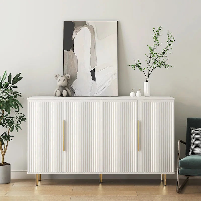 Black Modern Buffet Cabinet with Storage, Fluted Sideboard Large Buffet with Adjustable Shelves, Credenza, Accent Cabinet