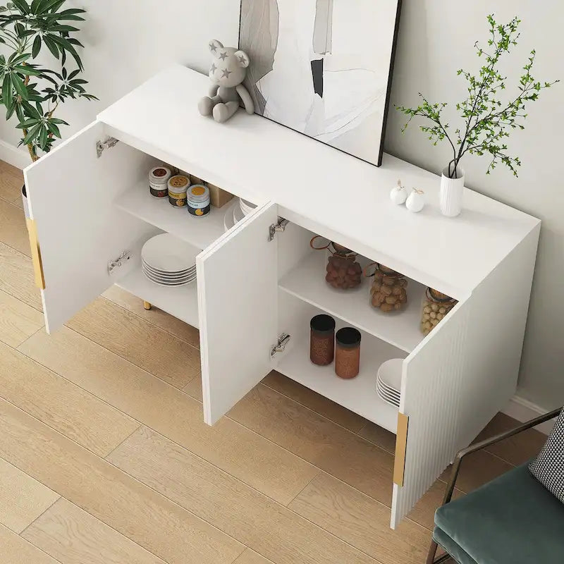 Black Modern Buffet Cabinet with Storage, Fluted Sideboard Large Buffet with Adjustable Shelves, Credenza, Accent Cabinet