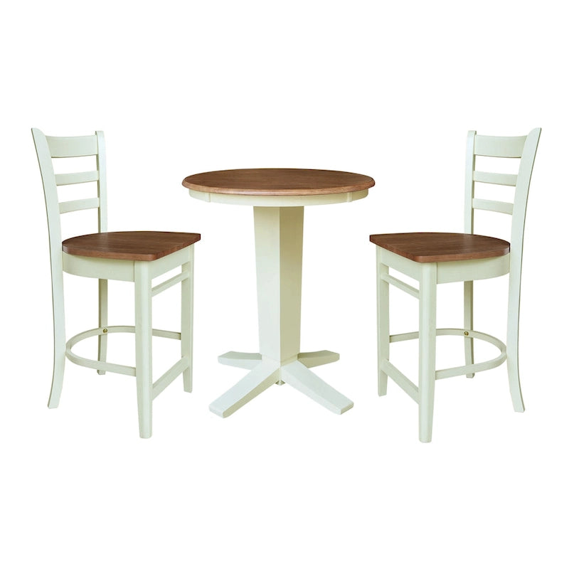 Table de salle à manger ronde en bois massif de 76 cm de hauteur de comptoir avec 2 tabourets