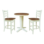 Table de salle à manger ronde en bois massif de 76 cm de hauteur de comptoir avec 2 tabourets