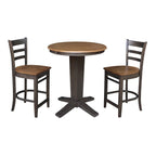 Table de salle à manger ronde en bois massif de 76 cm de hauteur de comptoir avec 2 tabourets