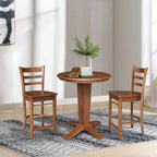 Table de salle à manger ronde en bois massif de 76 cm de hauteur de comptoir avec 2 tabourets