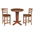 Table de salle à manger ronde en bois massif de 76 cm de hauteur de comptoir avec 2 tabourets