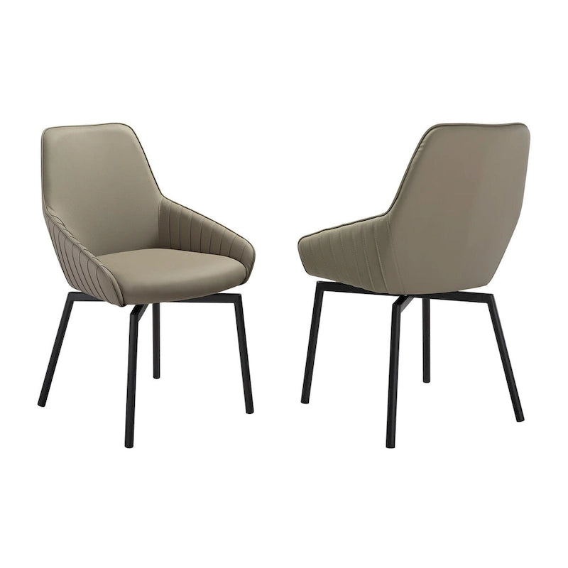Shin 23 Inch Swivel Dining Chair Set of 2, Curved, Gray Faux Leather, Black