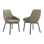 Shin 23 Inch Swivel Dining Chair Set of 2, Curved, Gray Faux Leather, Black