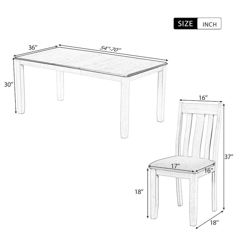 Ensemble de salle à manger 7 pièces de style rétro avec table extensible et 6 chaises rembourrées