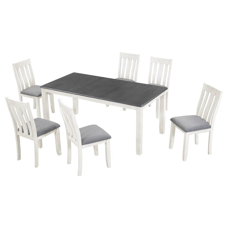 Ensemble de salle à manger 7 pièces de style rétro avec table extensible et 6 chaises rembourrées