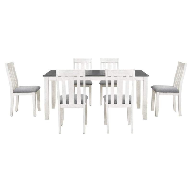 Ensemble de salle à manger 7 pièces de style rétro avec table extensible et 6 chaises rembourrées