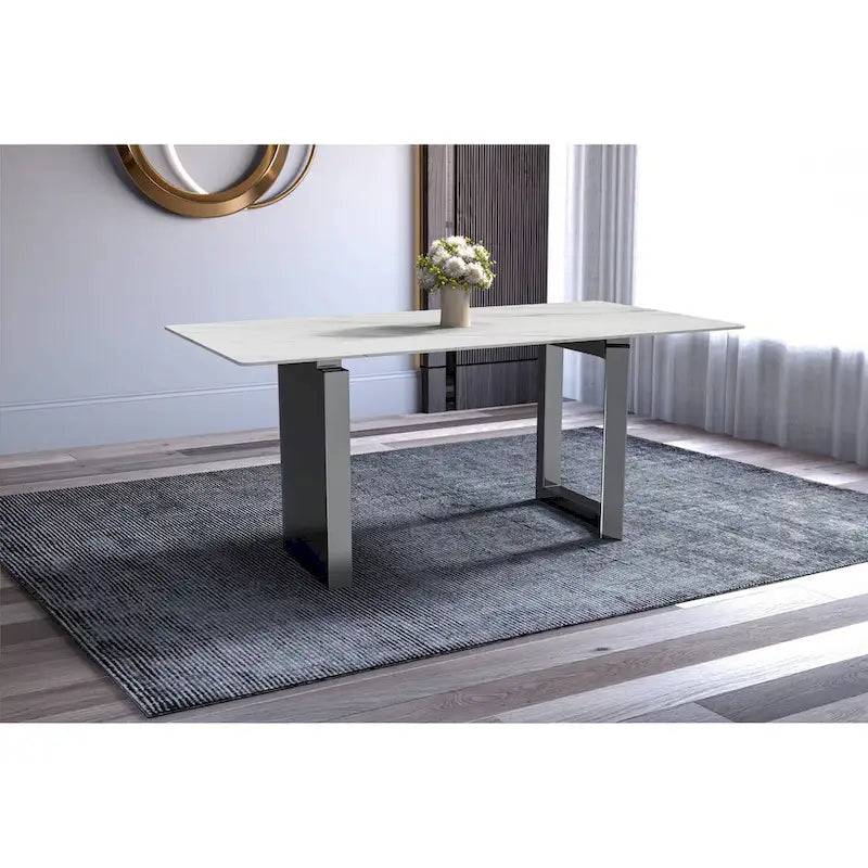 Table de salle à manger Série Astra avec plateau en pierre frittée/verre