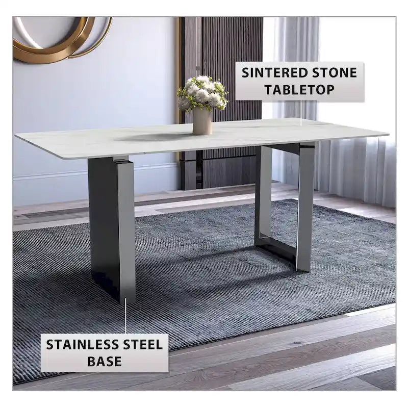 Table de salle à manger Série Astra avec plateau en pierre frittée/verre