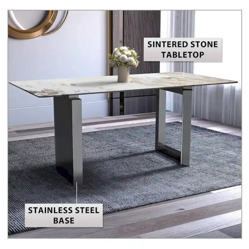 Table de salle à manger Série Astra avec plateau en pierre frittée/verre