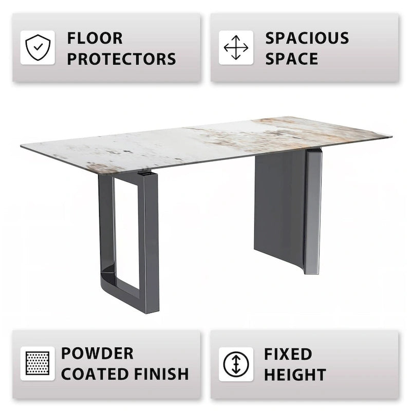 Table de salle à manger Série Astra avec plateau en pierre frittée/verre