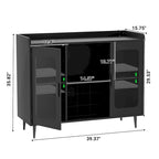 Meuble Bar Noir avec Porte-Bouteilles et Lumières LED - Finition Or Satiné