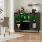 Meuble Bar Noir avec Porte-Bouteilles et Lumières LED - Finition Or Satiné
