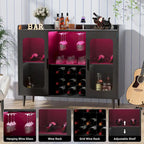 Meuble Bar Noir avec Porte-Bouteilles et Lumières LED - Finition Or Satiné