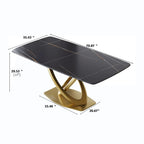 70.8 Dining Table, Modern Dining Table for 8, Antique White Sintered Stone with Stainless Steel Gold Pedestal
