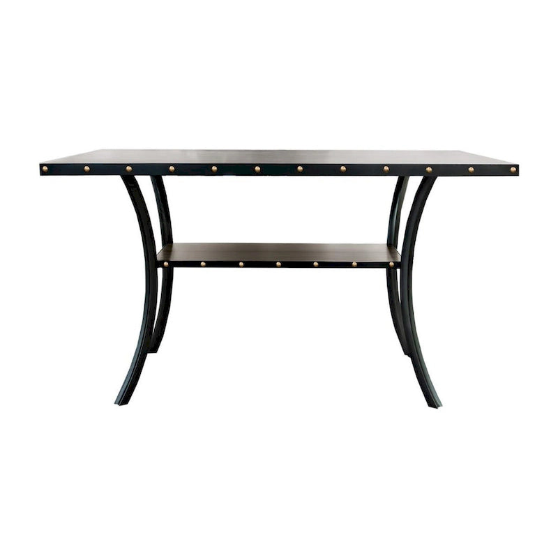 Sie 38 Inch Counter Height Table, Rectangular, Nailhead Trim, Black Wood