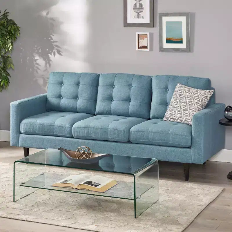 GDFStudio Cancun 82.75 Upholstered and Rubberwood 3 Seater Sofa