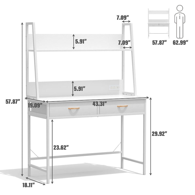 Computer Desk Writing Table w/ Power Outlets, Drawers and Storage Shelf, Workstation for Home Office
