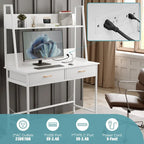 Computer Desk Writing Table w/ Power Outlets, Drawers and Storage Shelf, Workstation for Home Office
