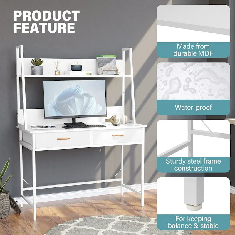 Computer Desk Writing Table w/ Power Outlets, Drawers and Storage Shelf, Workstation for Home Office