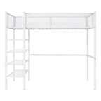 Lit mezzanine en métal pour lits jumeaux avec étagères à 4 niveaux et rangement