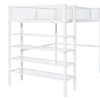 Lit mezzanine en métal pour lits jumeaux avec étagères à 4 niveaux et rangement