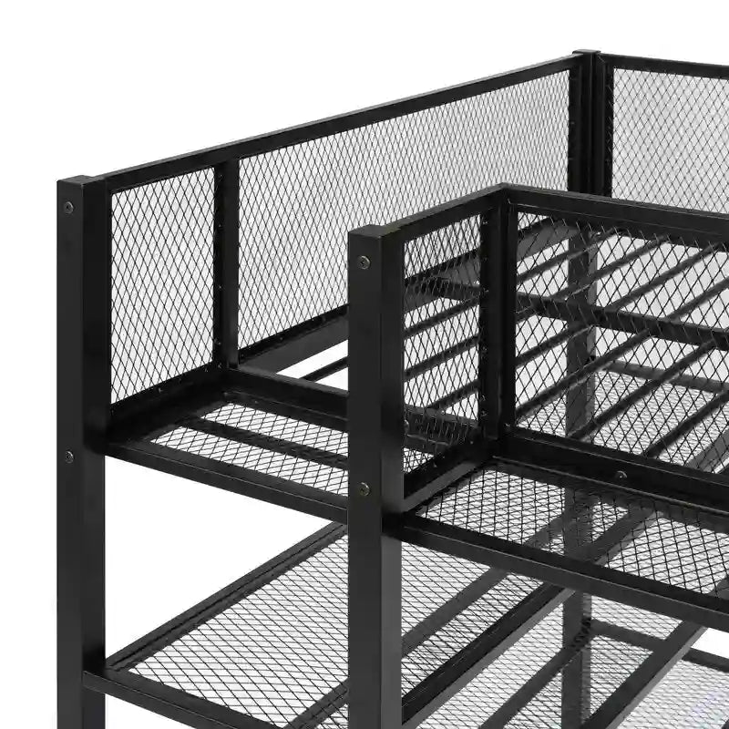 Lit mezzanine en métal pour lits jumeaux avec étagères à 4 niveaux et rangement