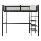 Lit mezzanine en métal pour lits jumeaux avec étagères à 4 niveaux et rangement