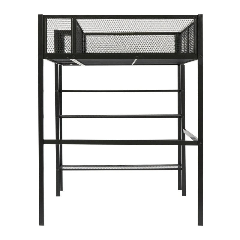 Lit mezzanine en métal pour lits jumeaux avec étagères à 4 niveaux et rangement