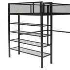 Lit mezzanine en métal pour lits jumeaux avec étagères à 4 niveaux et rangement