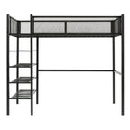Lit mezzanine en métal pour lits jumeaux avec étagères à 4 niveaux et rangement