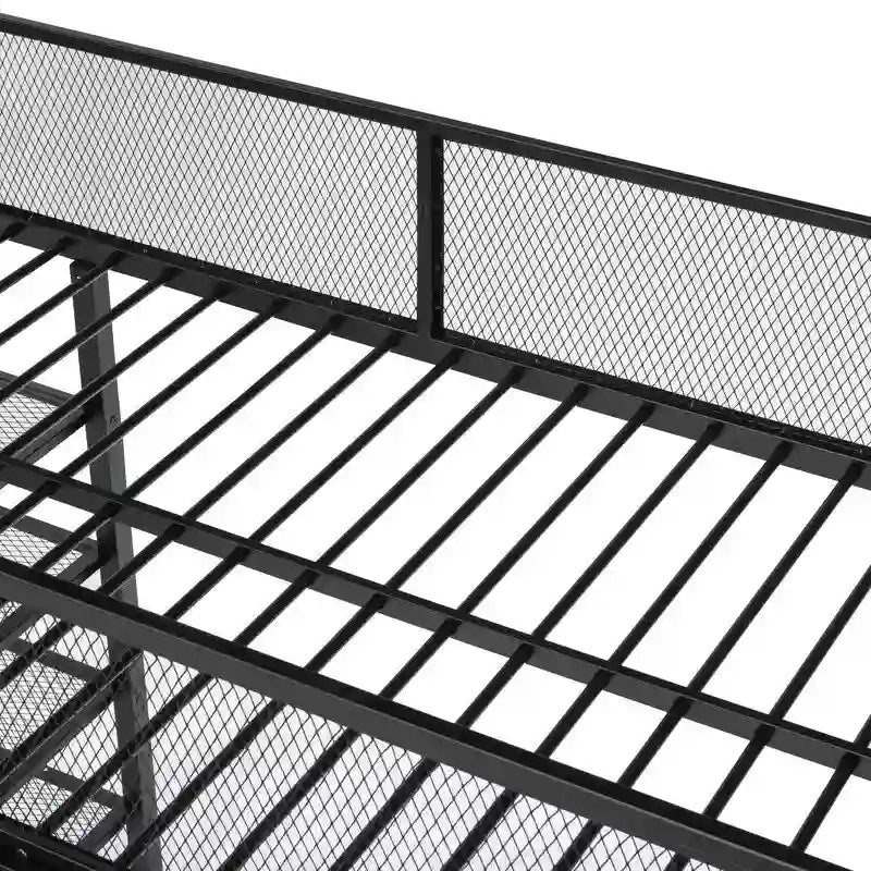 Lit mezzanine en métal pour lits jumeaux avec étagères à 4 niveaux et rangement