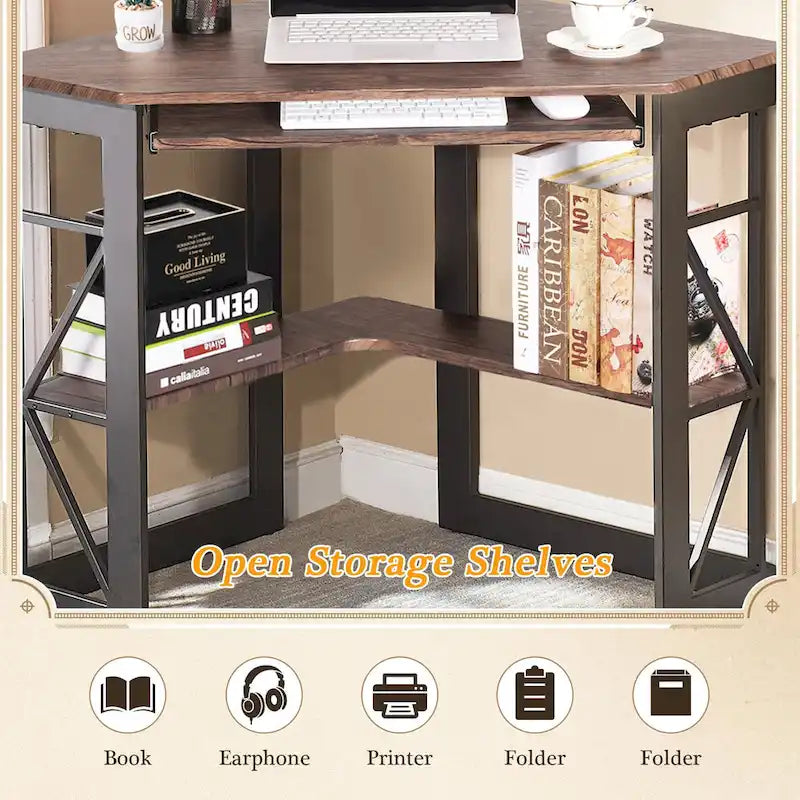 Javlergo Corner Desk with Keyboard Tray, Study Writing Computer Table for College Dorm Home Office