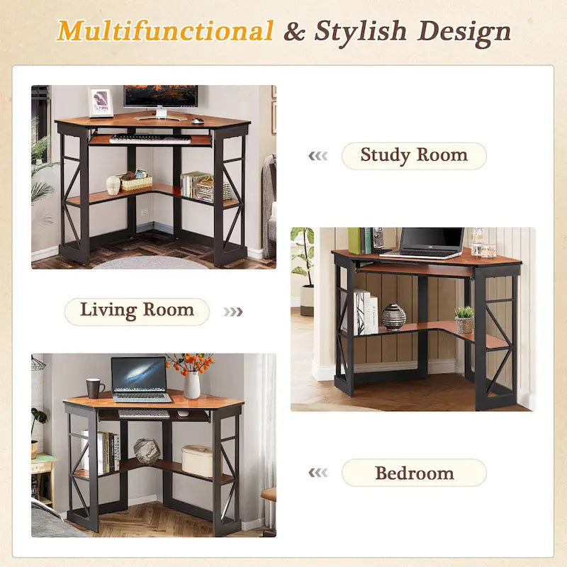 Javlergo Corner Desk with Keyboard Tray, Study Writing Computer Table for College Dorm Home Office