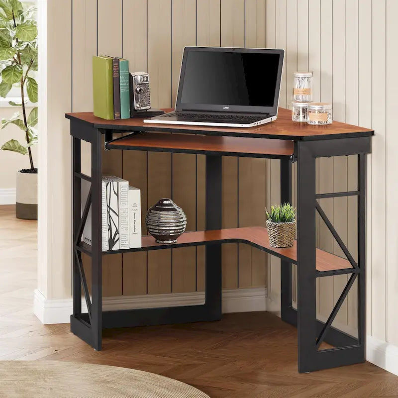 Javlergo Corner Desk with Keyboard Tray, Study Writing Computer Table for College Dorm Home Office
