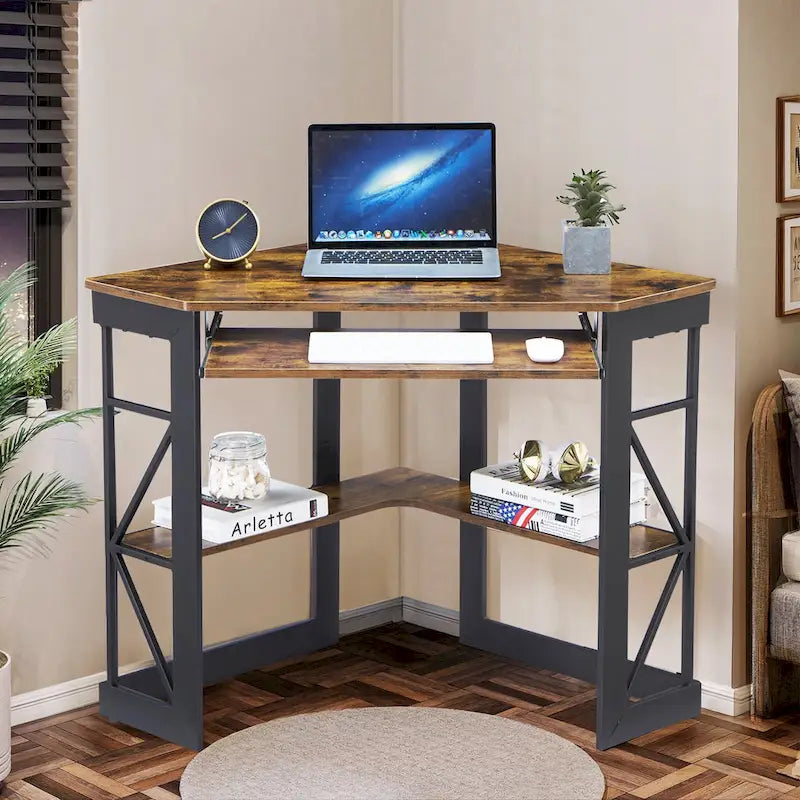 Javlergo Corner Desk with Keyboard Tray, Study Writing Computer Table for College Dorm Home Office
