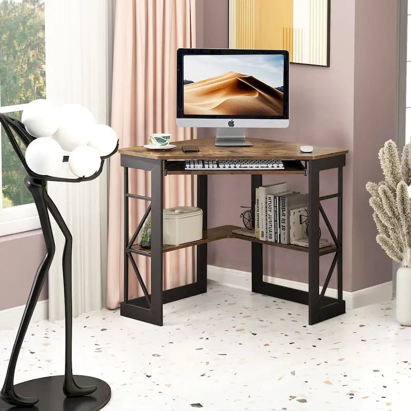 Javlergo Corner Desk with Keyboard Tray, Study Writing Computer Table for College Dorm Home Office